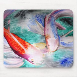 蝶コイ水彩魚日本のアート マウスパッド
