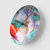 蝶コイ水彩魚日本のアート ラウンド壁時計 (傾斜)