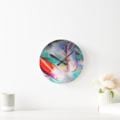 蝶コイ水彩魚日本のアート ラウンド壁時計 (ホーム)
