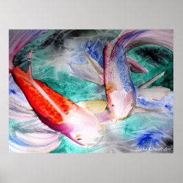 蝶コイ水色絵画の日本の魚 ポスター