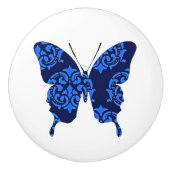 蝶コラージュのビクトリア時代の人の青 セラミックノブ (正面)