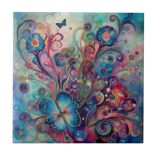 蝶サイケデリック瓦 タイル (正面)