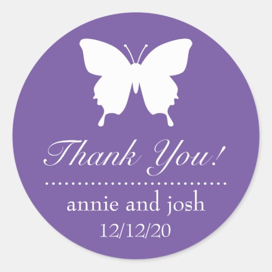 蝶サンキューラベル（プラムパープル） ラウンドシール (正面)