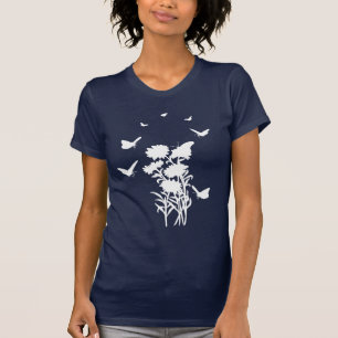 蝶シルエットレディースシャツ – ネイビーブルー Tシャツ