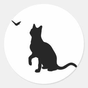 蝶シール付き猫 ラウンドシール