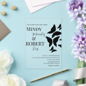 蝶スクリプト白黒結婚式招待状 アクリル招待状 (インサイチュ (ウェディング))