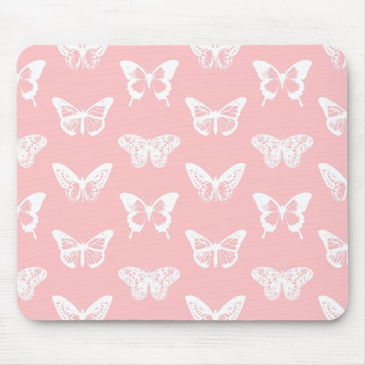 蝶スケッチは、ピンクおよび白を殻から取り出します マウスパッド (正面)
