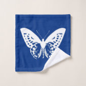 蝶スケッチ、コバルトブルーおよび白 バスタオルセット (ウォッシュタオル)
