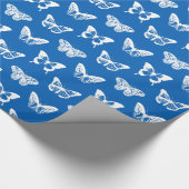 蝶スケッチ、コバルトブルーおよび白 ラッピングペーパー (角)