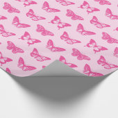 蝶スケッチ、淡いピンクおよび赤紫 ラッピングペーパー (角)