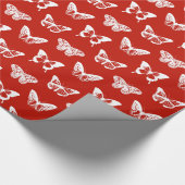 蝶スケッチ、深紅および白い ラッピングペーパー (角)