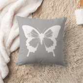 蝶スケッチ、銀製灰色および白 クッション (ブランケット)