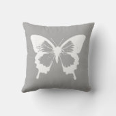 蝶スケッチ、銀製灰色および白 クッション (裏面)