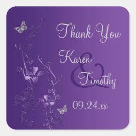 蝶ステッカー付き紫と銀のフローラ スクエアシール