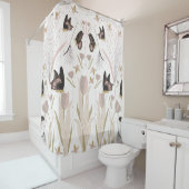 蝶チューリップピンクのパターン シャワーカーテン (インサイチュ)