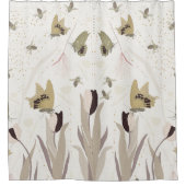 蝶チューリップ金ゴールドセージ模様 シャワーカーテン (正面)