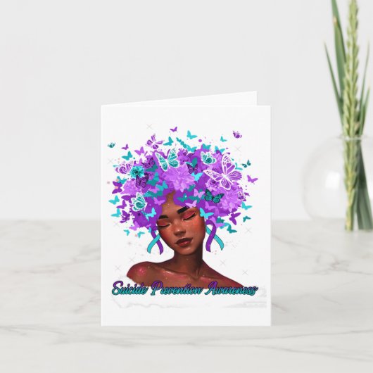 蝶ティール（緑がかった色）と紫の自殺予防アウェア カード (正面)