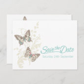 蝶ティール(緑がかった色)ホワイトクリームは日付カードを保存 案内ポストカード (正面/裏面)