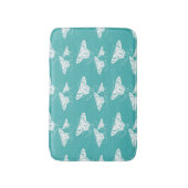 蝶ティール(緑がかった色)及び白色模様 バスマット (正面縦)