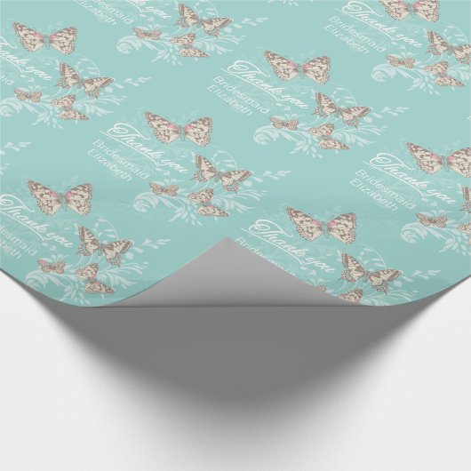 蝶ティール（緑がかった色）感謝してい結婚式の引き出物を包む ラッピングペーパー (角)