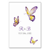 蝶テーブルは紫色及び黄色の水彩画に番号を付けます テーブルナンバー (裏面)