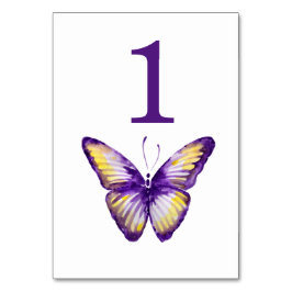 蝶テーブルは紫色及び黄色の水彩画に番号を付けます テーブルナンバー