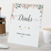 蝶ドリンク付き水色ピンクのバラ 台座サイン (インサイチュ)