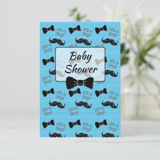 蝶ネクタイと口ひげ赤ちゃんシャワー招待状 招待状 (スタンド正面)