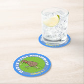 蝶ネクタイと幸せなキウイ漫画の鳥 ラウンドペーパーコースター (インサイチュ)