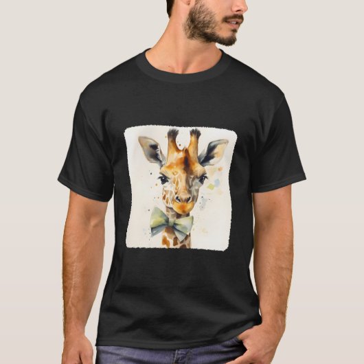 蝶ネクタイのキリン ファッション おしゃれ アニマル Tシャツ (正面)