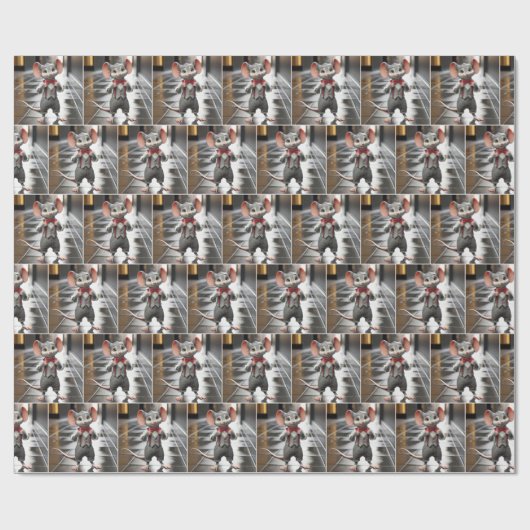 蝶ネクタイを着用しているマウス ラッピングペーパー (フラット)