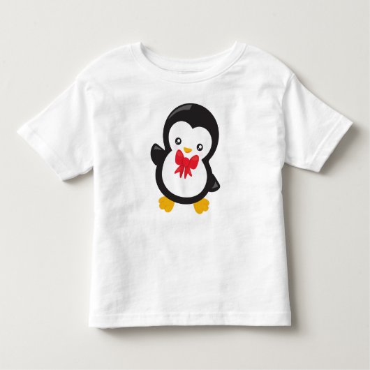 蝶ネクタイ付きペンギン、かわいいペンギン、リトルペンギン トドラーTシャツ (正面)