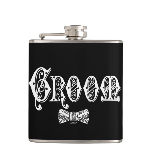 蝶ネクタイ白と黒のタイプのグルーミング フラスク (正面)