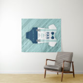 蝶ネクタイ ベイビーシャワー 背景、ネイビー、水色 タペストリー (インサイチュ(横))