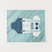 蝶ネクタイ ベイビーシャワー 背景、ネイビー、水色 タペストリー (正面(横))