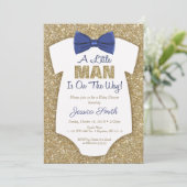 蝶ネクタイ ベビーシャワー 招待状 ゴールドグリッター (スタンド正面)