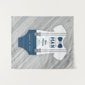 蝶ネクタイ ベビーシャワー 背景、ネイビー、水色 タペストリー (正面(横))