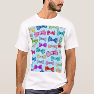 蝶ネクタイ、青ストライプい、水色。 Tシャツ