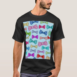 蝶ネクタイ、青ストライプい、水色。 Tシャツ