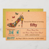 蝶ハイヒールの第50誕生日の招待 招待状 (正面/裏面)