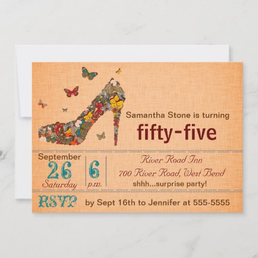 蝶ハイヒールの第55誕生日の招待 招待状 (正面)