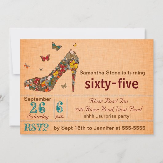 蝶ハイヒールの第65誕生日の招待 招待状 (正面)