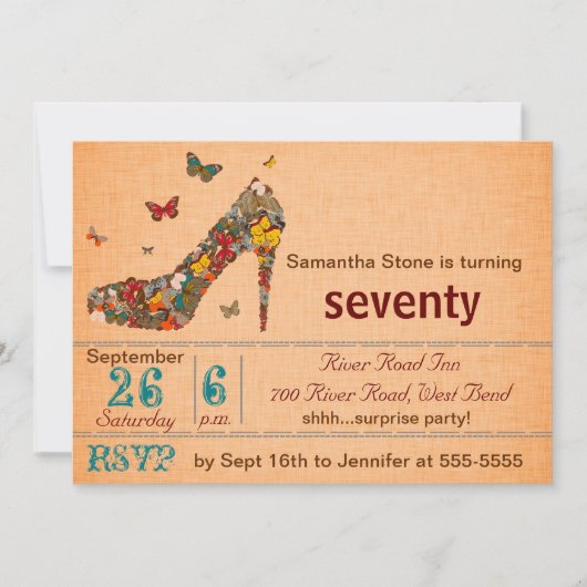 蝶ハイヒールの第70誕生日の招待 招待状 (正面)
