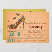 蝶ハイヒールの第70誕生日の招待 招待状 (正面/裏面)