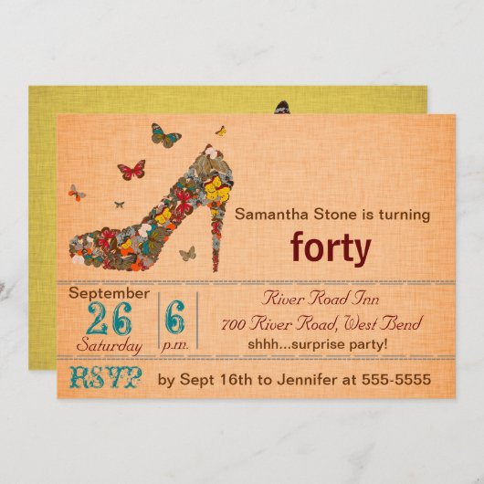 蝶ハイヒール40歳誕生日招待状 招待状 (正面/裏面)