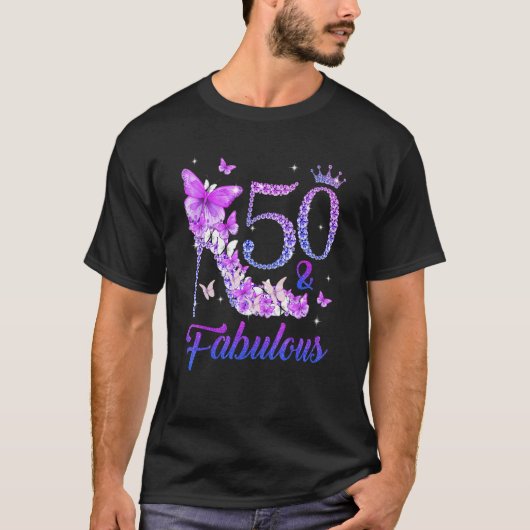 蝶ハイヒール50と素晴らしい50誕生日 Tシャツ (正面)