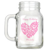 蝶ハートのピンクのbirthdaymasonの瓶を個人化して下さい メイソンジャー (裏面)