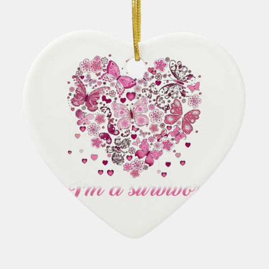 蝶ハートは生存乳がん患者である セラミックオーナメント (正面)