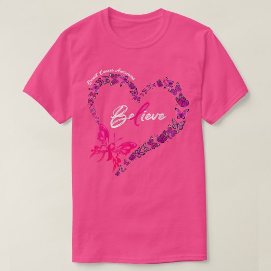 蝶ハートベリーブピンクリボン乳がん Tシャツ (デザイン正面)
