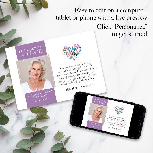 蝶ハート永遠に私たちのハート葬儀 サンキューカード